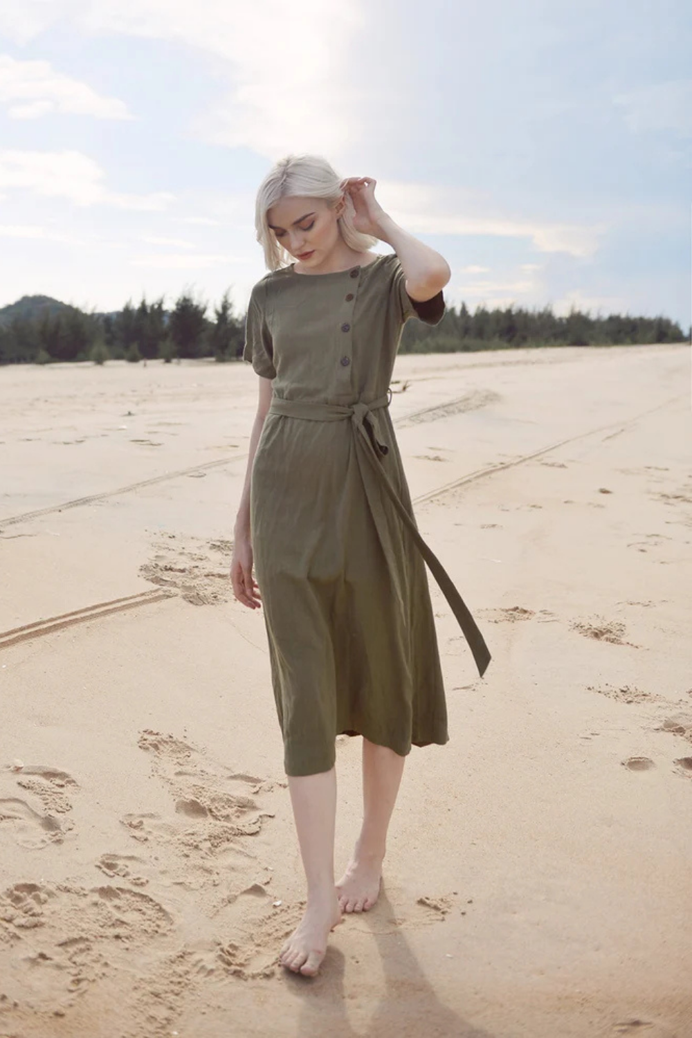 Linen Dress with Buttons - Midcalf Linen Dress - Long Linen Summer Dress