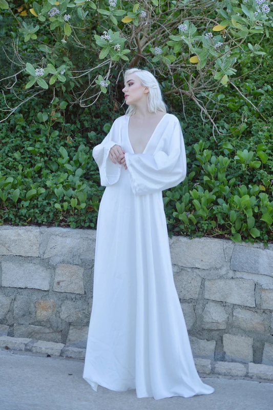 Simple Silk Wedding Dress - Silk Bridal Gown - Wedding Dress Chapel Train