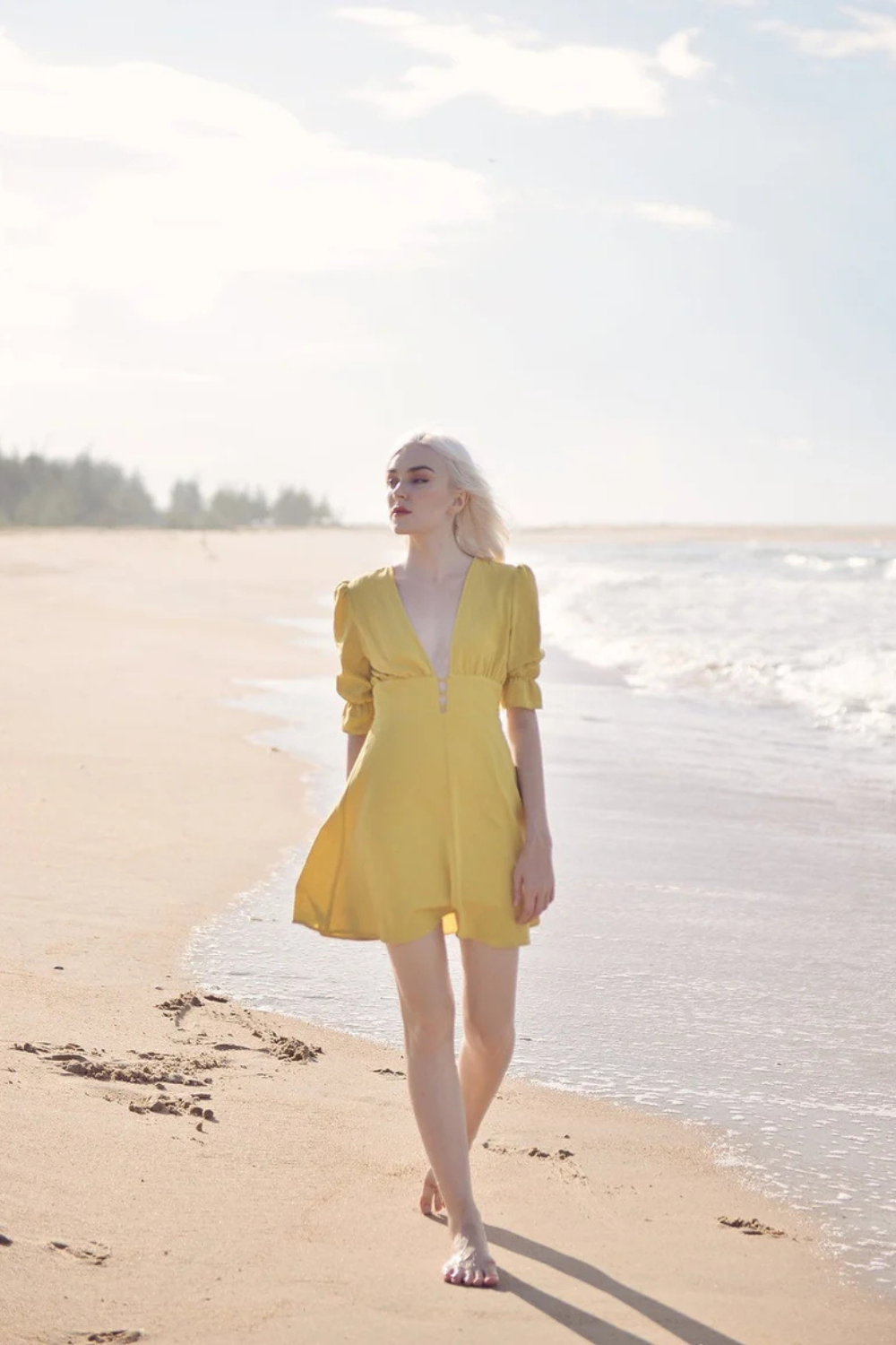 Linen Button Front Skater Mini Dress
