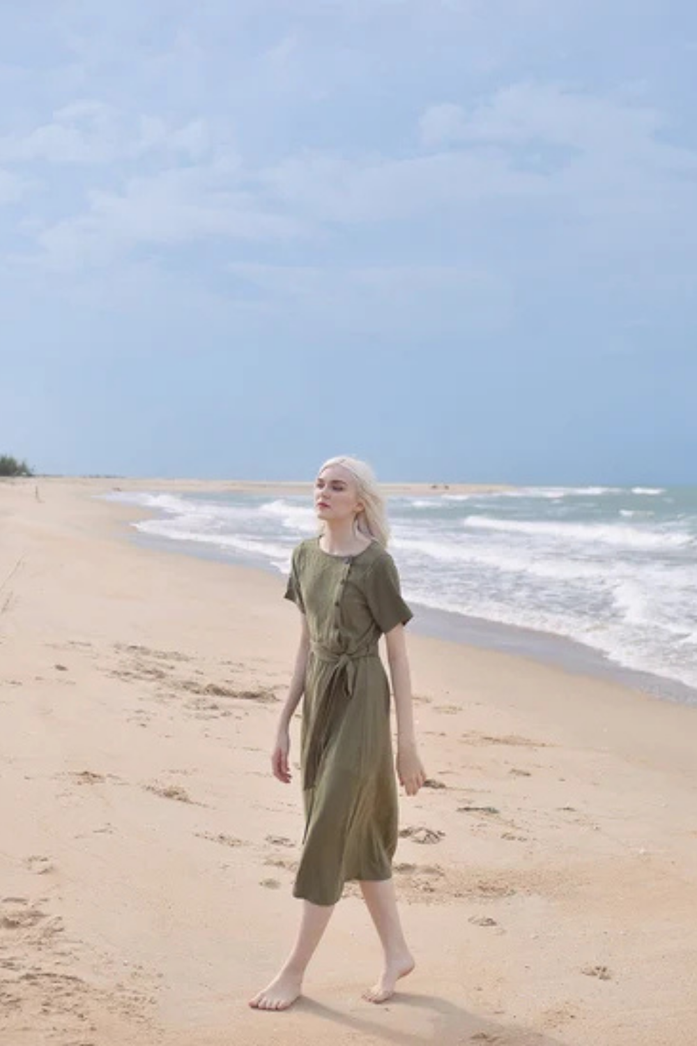 Linen Dress with Buttons - Midcalf Linen Dress - Long Linen Summer Dress