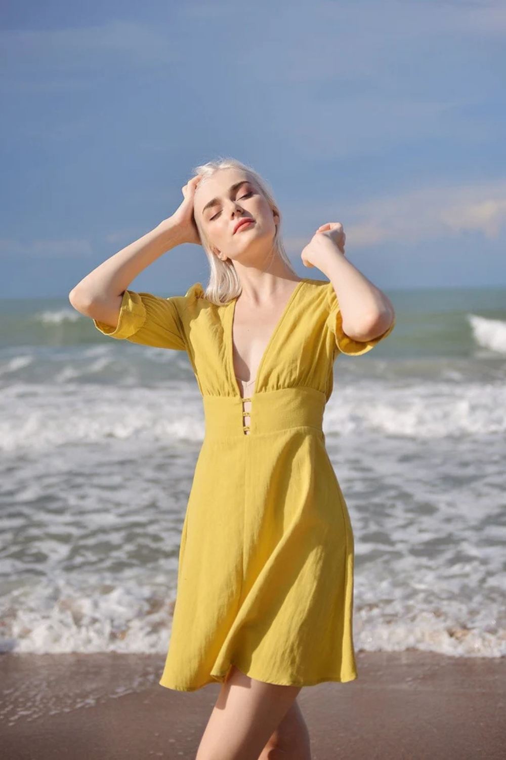 Linen Button Front Skater Mini Dress
