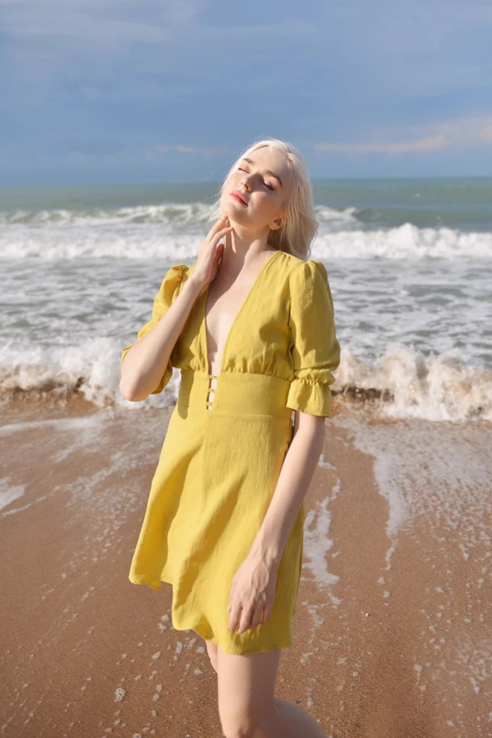 Linen Button Front Skater Mini Dress