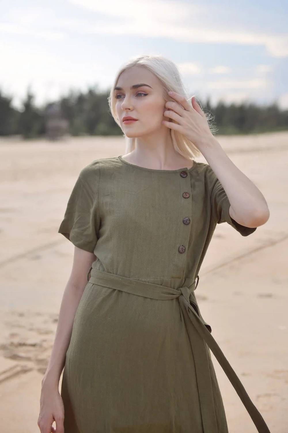 Linen Dress with Buttons - Midcalf Linen Dress - Long Linen Summer Dress