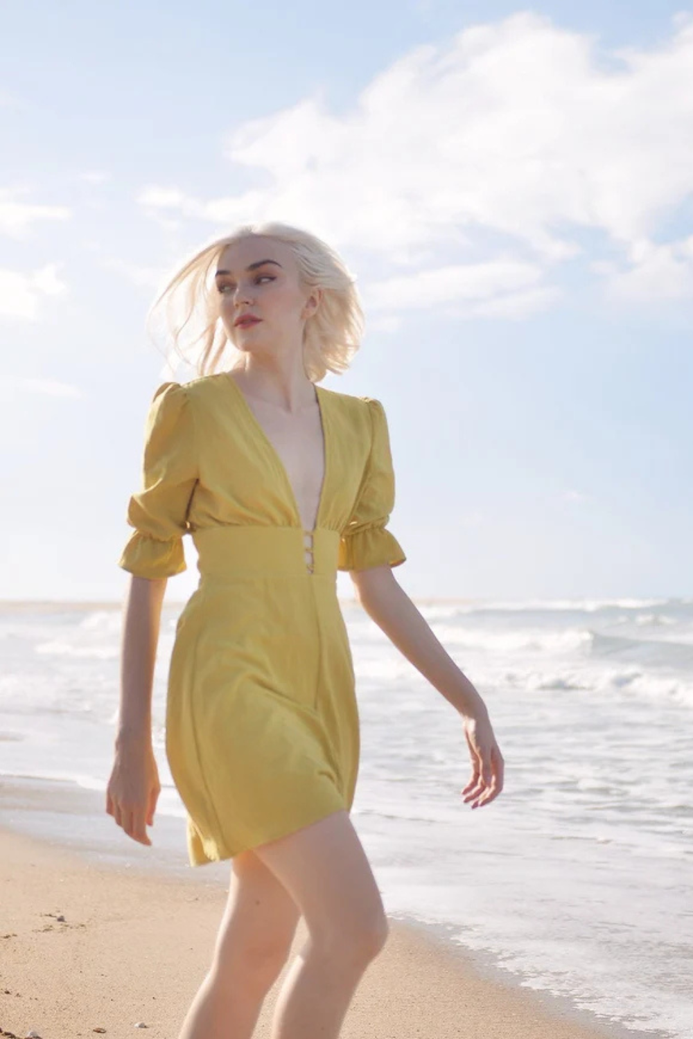Linen Button Front Skater Mini Dress