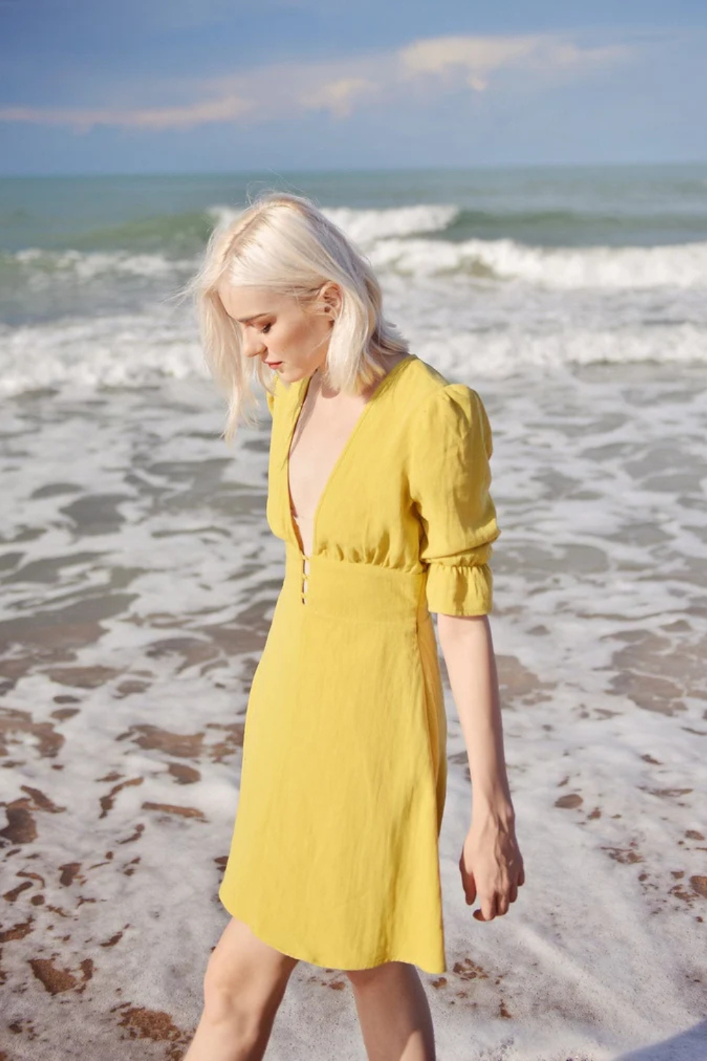Linen Button Front Skater Mini Dress