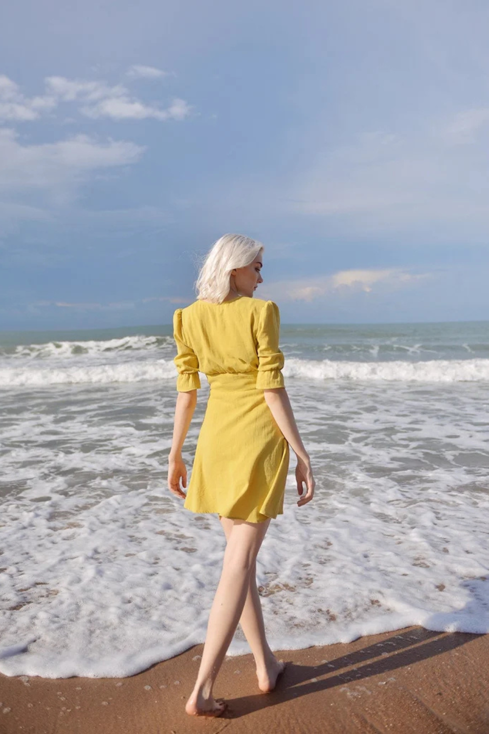 Linen Button Front Skater Mini Dress