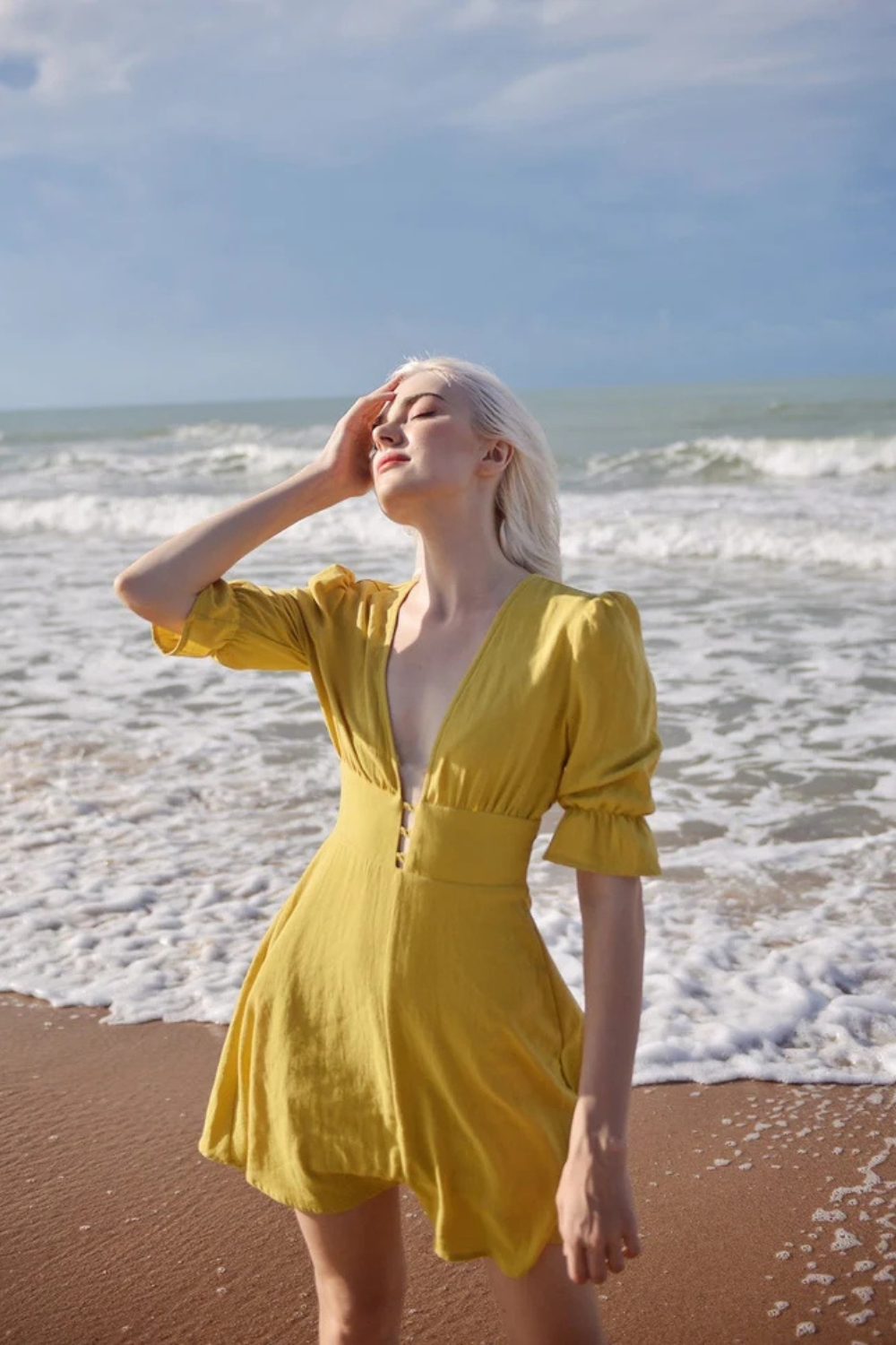 Linen Button Front Skater Mini Dress