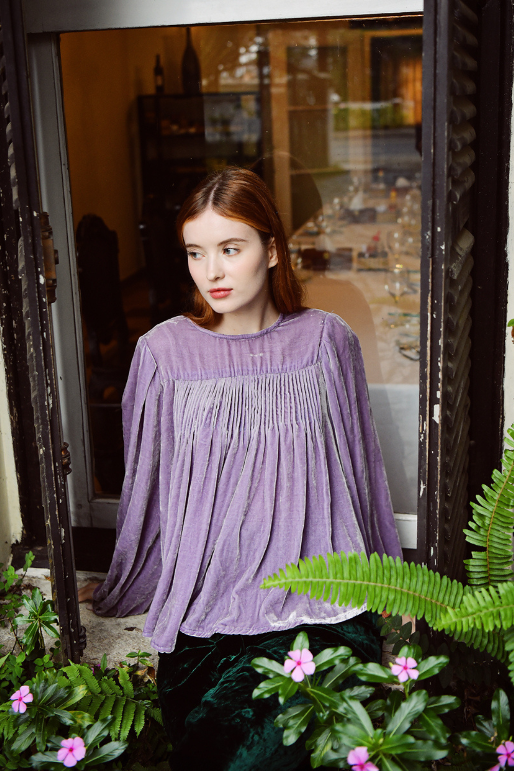 Pre-Raphaelite Silk Velvet Blouse for Women, Romantic Vintage Velvet Top