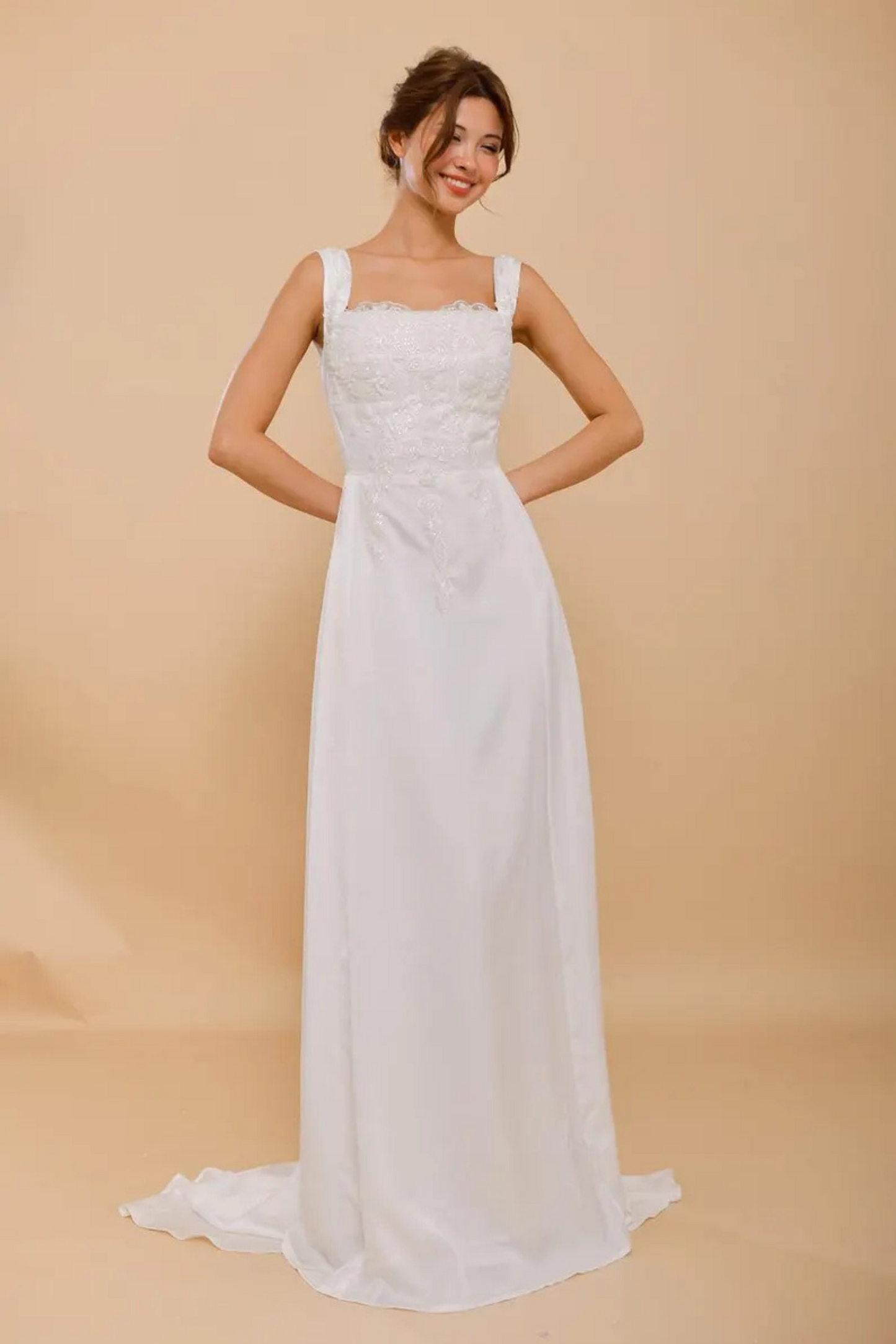 ESTELLE Embroidered White Silk Wedding Dress