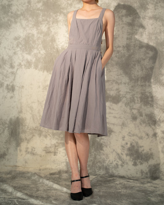 Midi Gray Apron Dress with Pockets