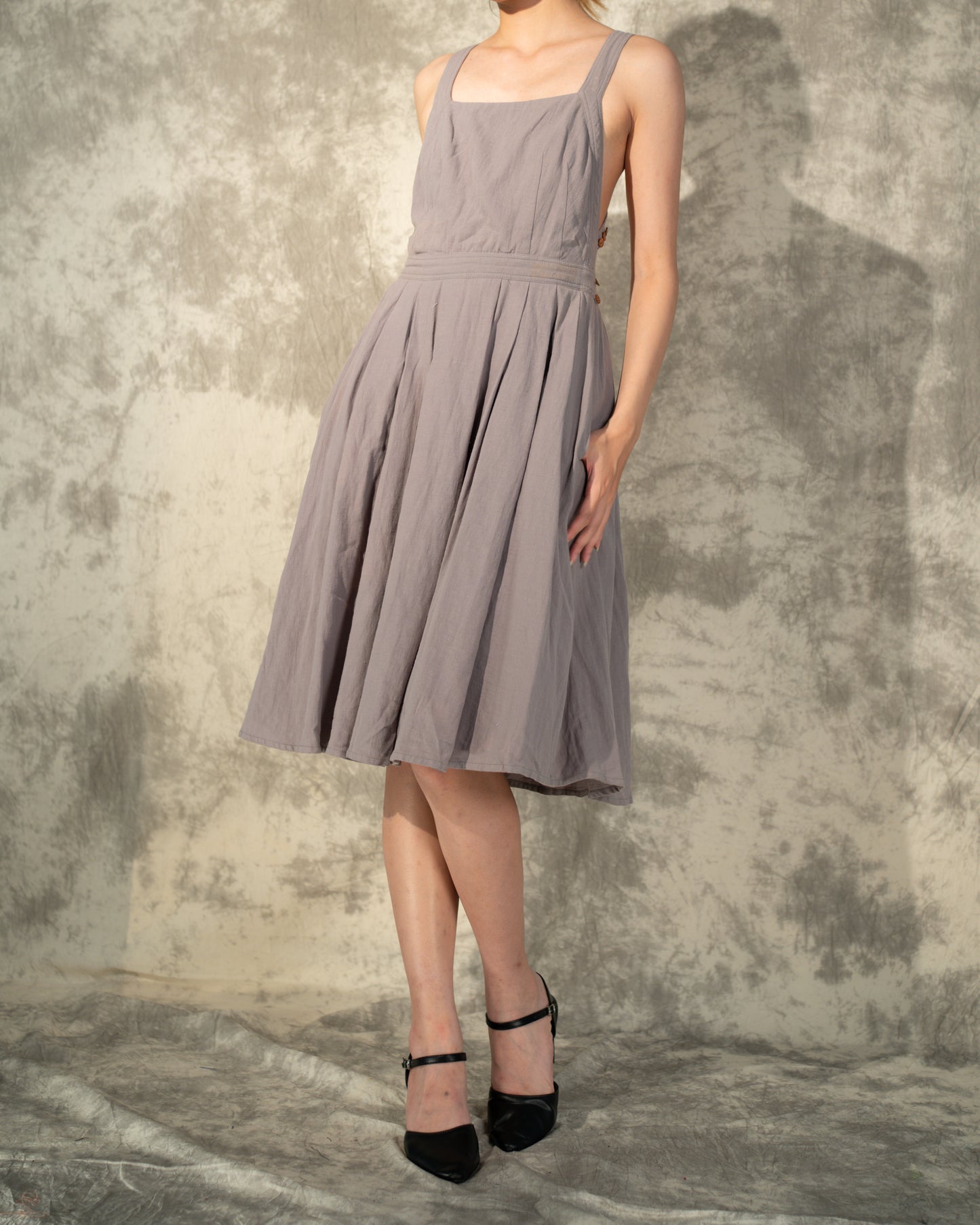 Midi Gray Apron Dress with Pockets