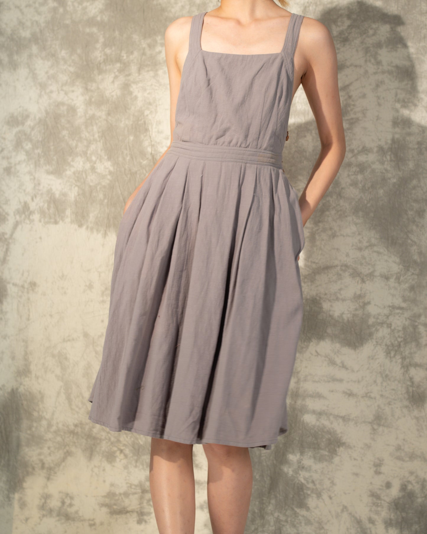 Midi Gray Apron Dress with Pockets