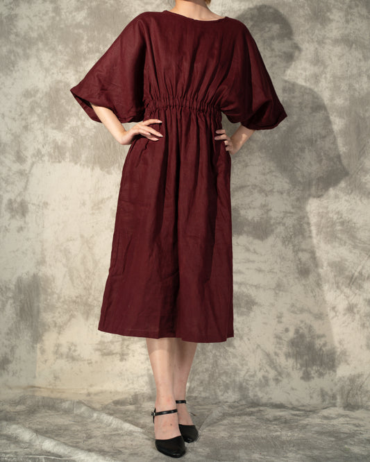 Natural Flaxseed Burgundy Linen Dress