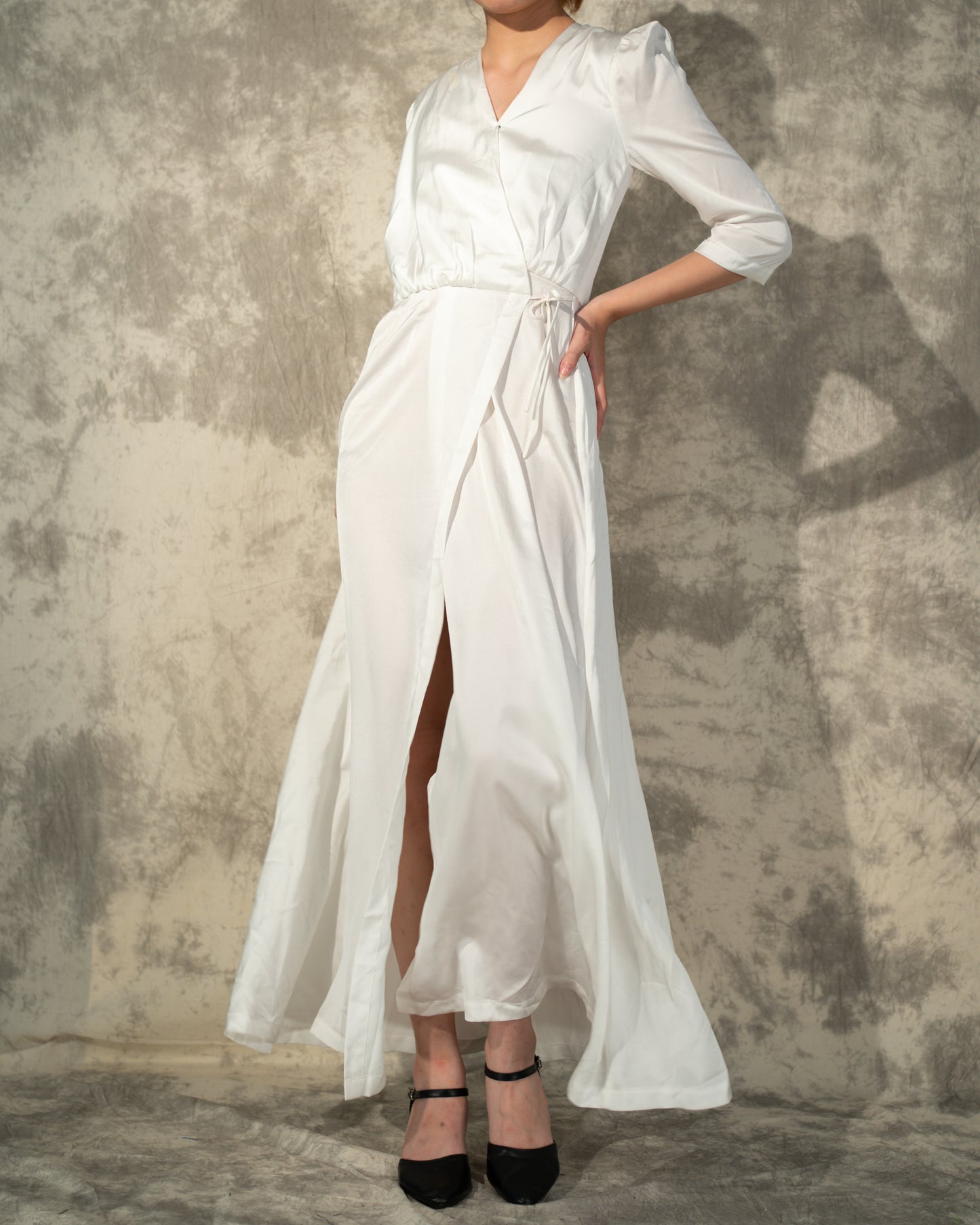 Silk Crepe Wrap Summer Dress- Ivory