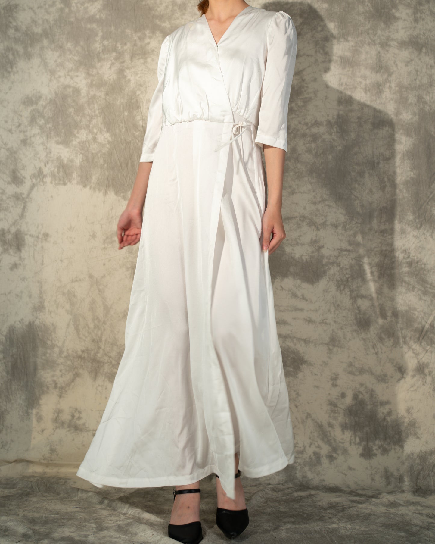 Silk Crepe Wrap Summer Dress- Ivory