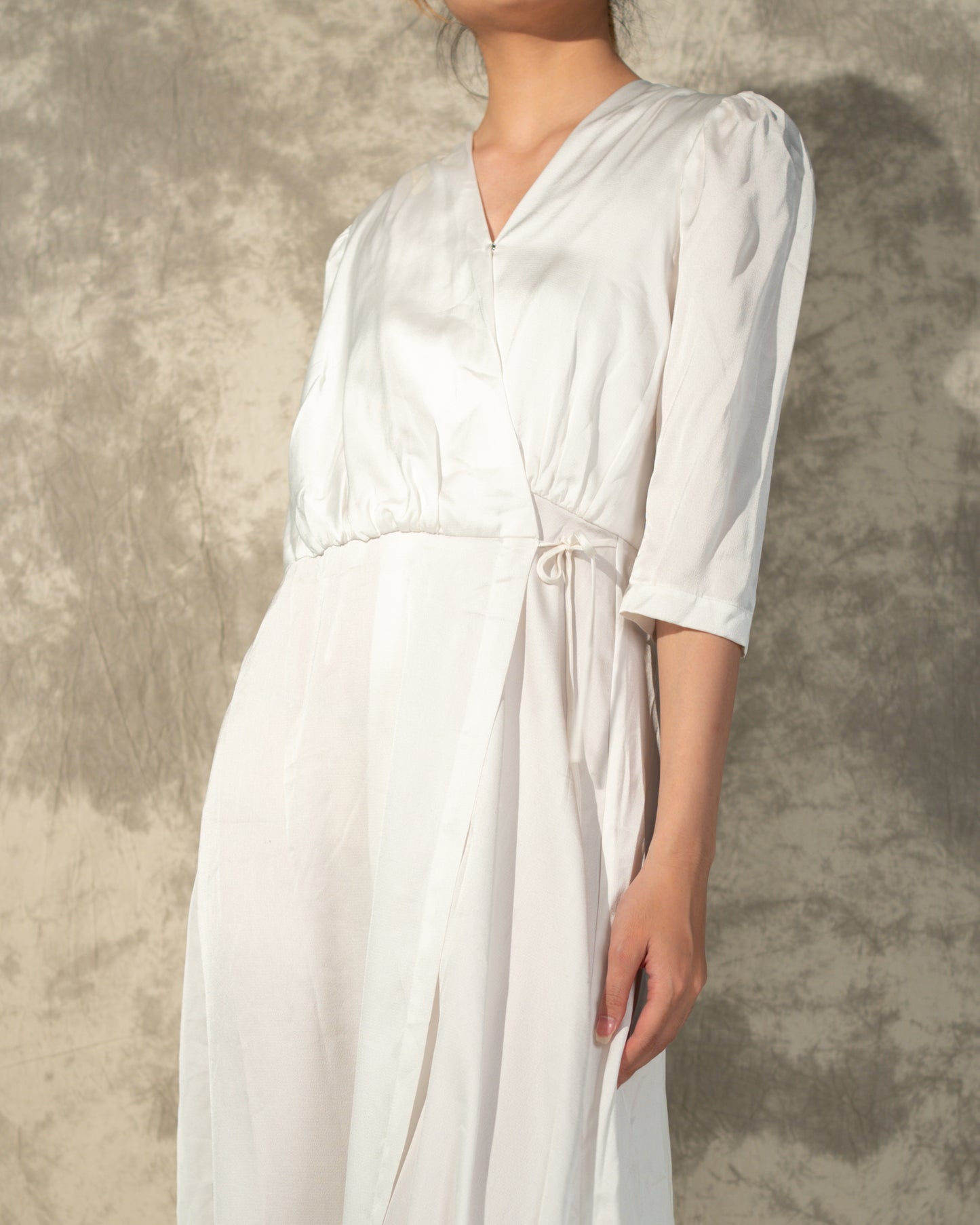 Silk Crepe Wrap Summer Dress- Ivory