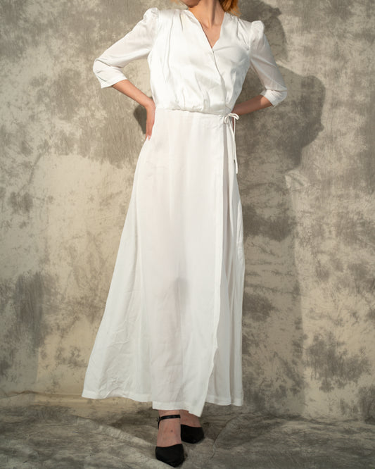 Silk Crepe Wrap Summer Dress- Ivory