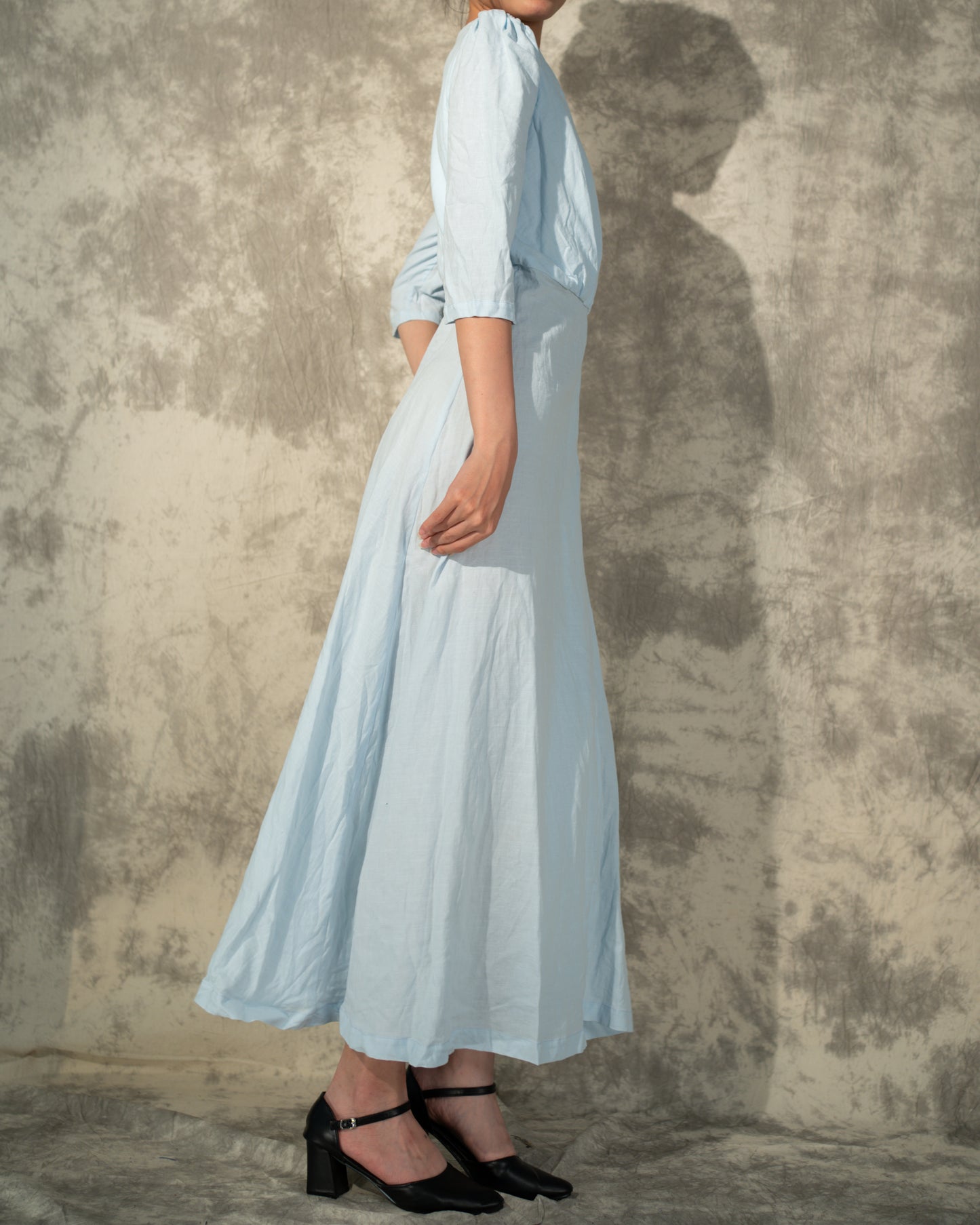 Linen Cotton Wrap Summer Dress- Lily Blue