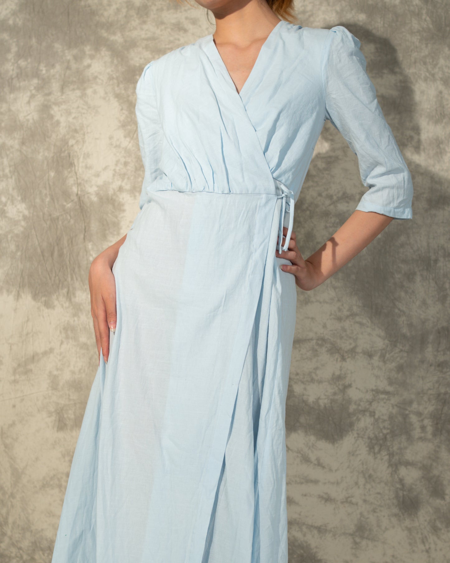 Linen Cotton Wrap Summer Dress- Lily Blue
