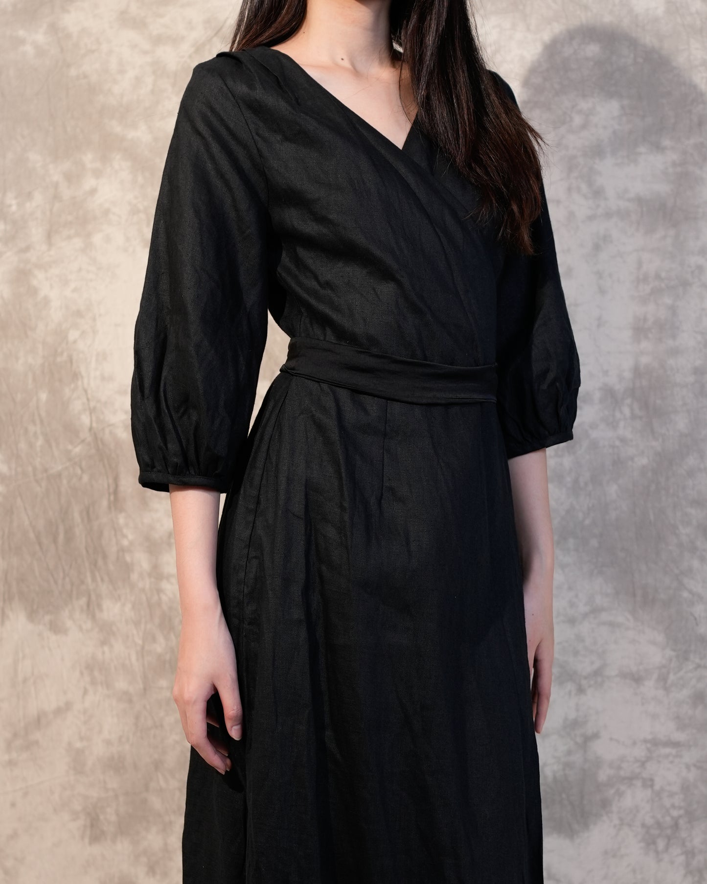 Linen Wrap Dress- Black- Like New- Worn Once For Photoshoot