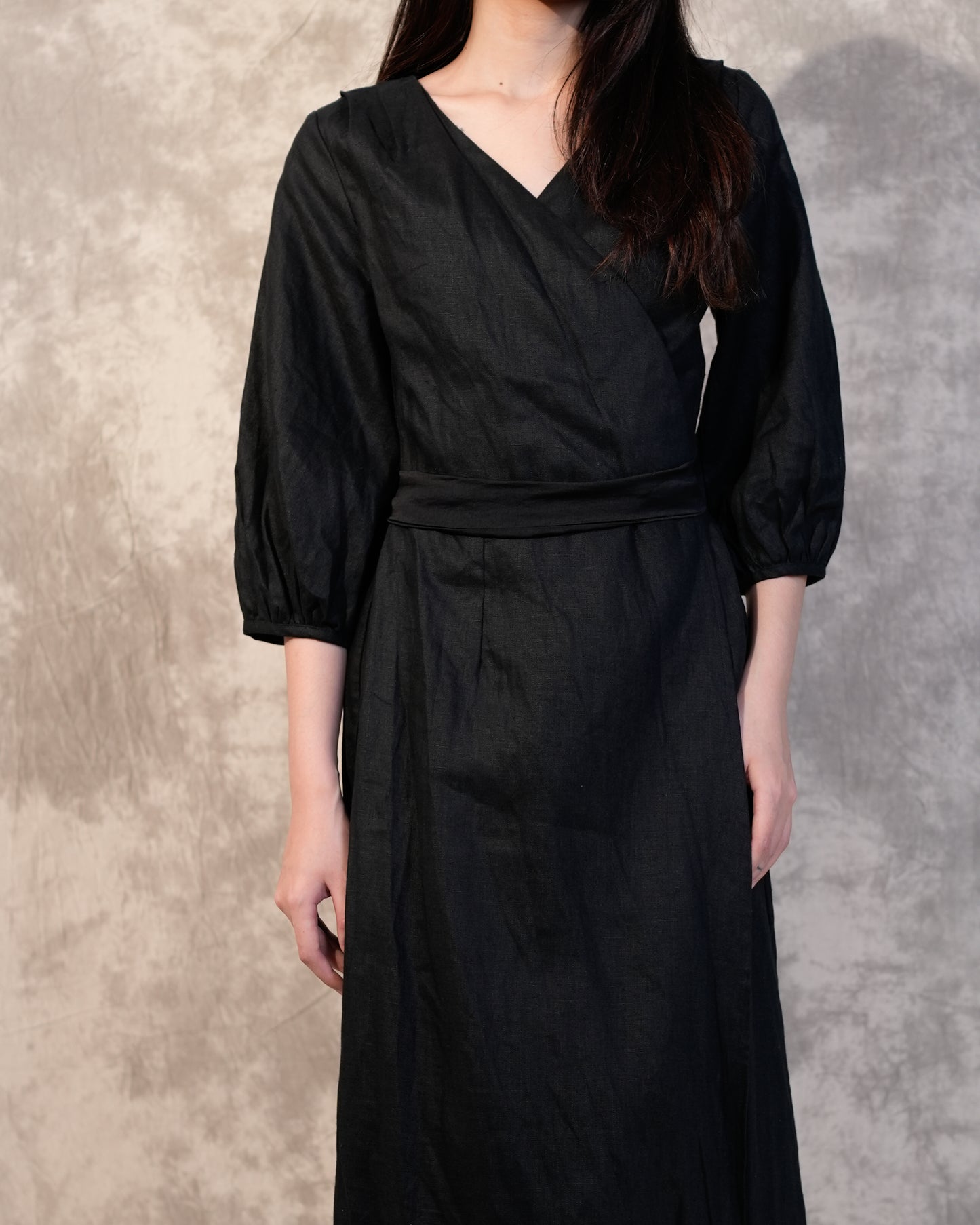 Linen Wrap Dress- Black- Like New- Worn Once For Photoshoot