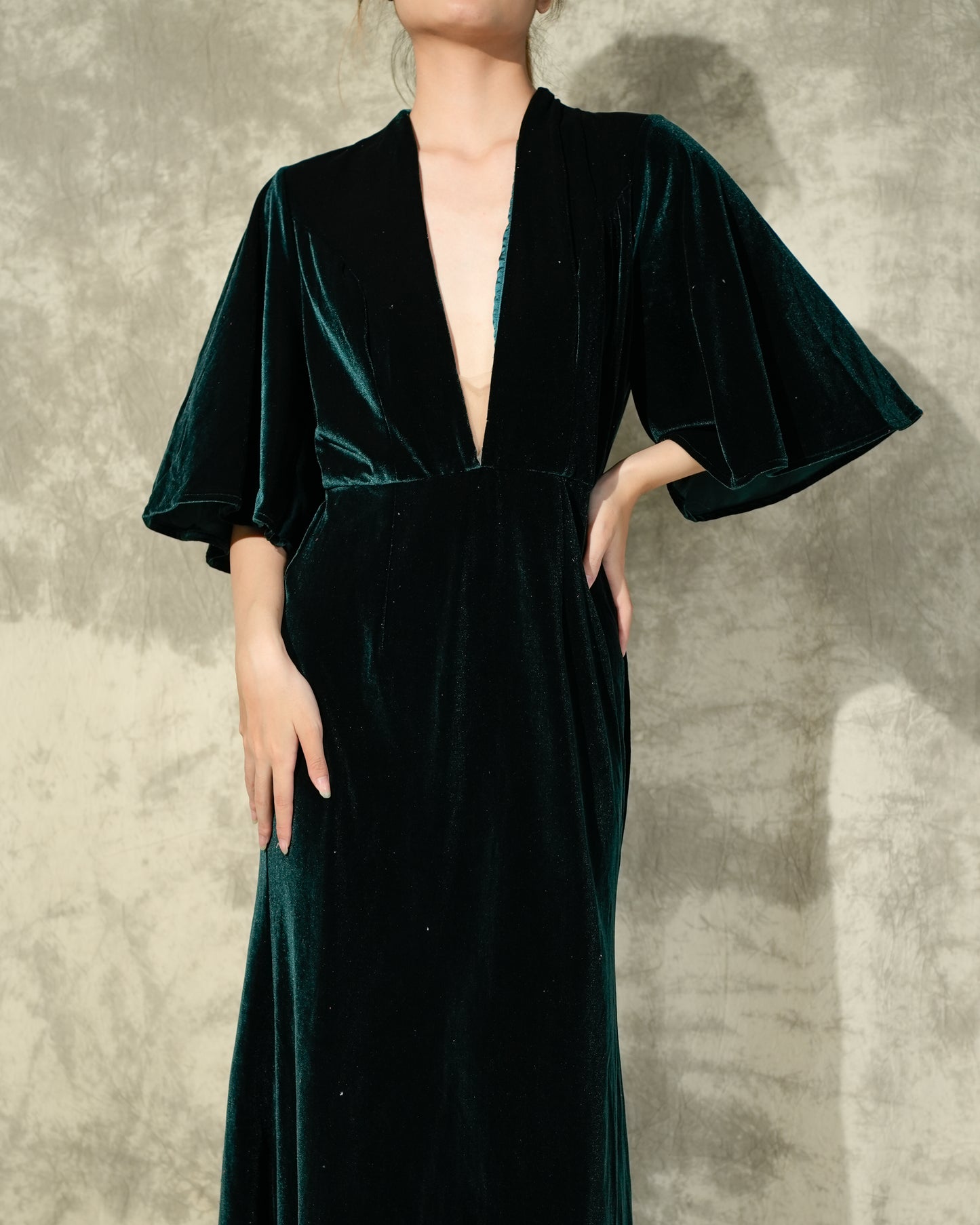 Forest Green Velvet Long Gown