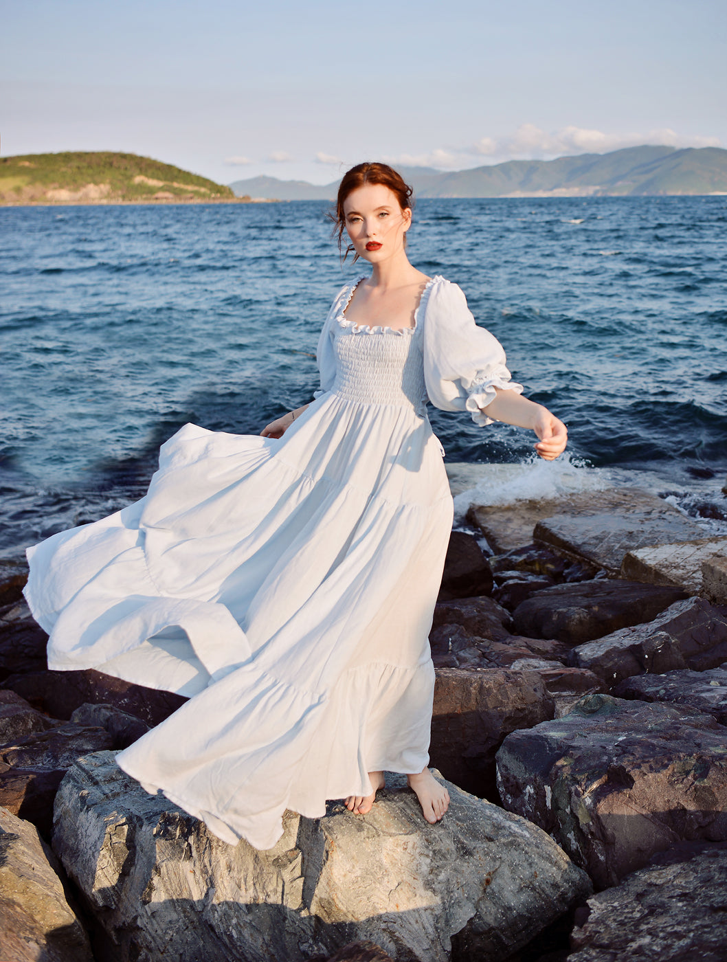 Guinevere Maxi Tiered Dress - Castlecore Inspired Puff Sleeves Cotton Dress