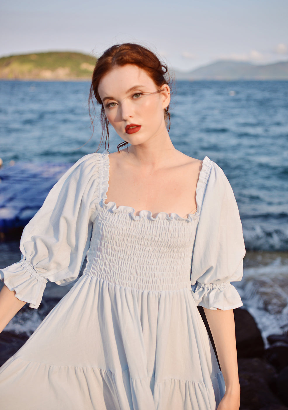 Guinevere Maxi Tiered Dress - Castlecore Inspired Puff Sleeves Cotton Dress