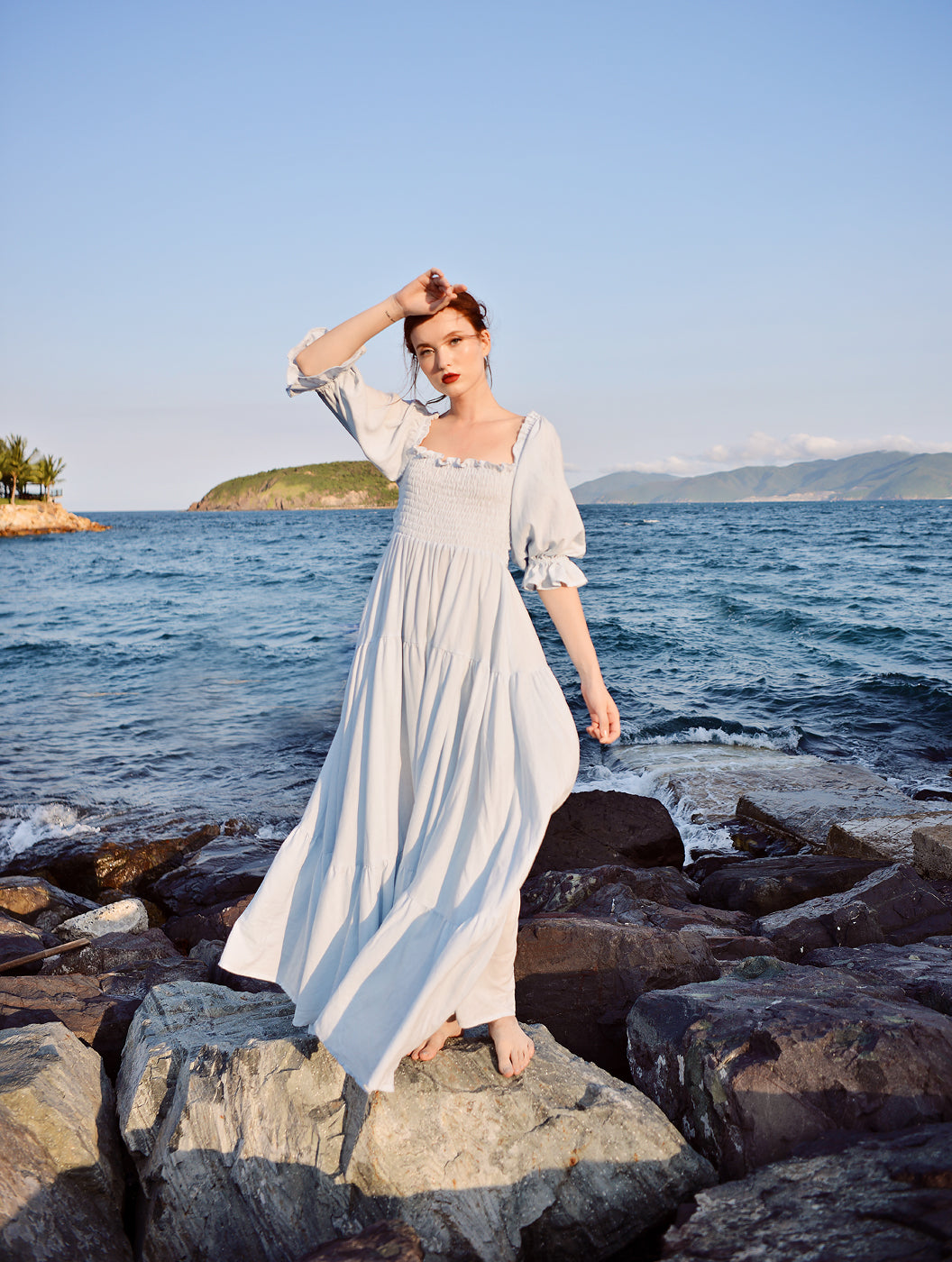 Guinevere Maxi Tiered Dress - Castlecore Inspired Puff Sleeves Cotton Dress