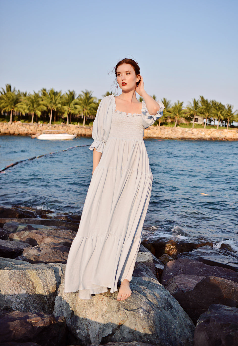 Guinevere Maxi Tiered Dress - Castlecore Inspired Puff Sleeves Cotton Dress