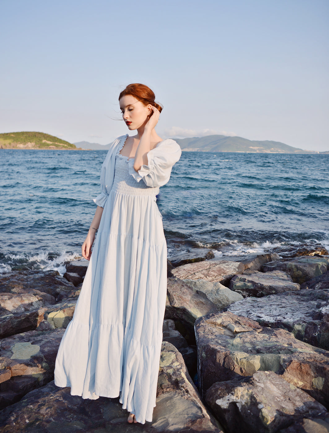 Guinevere Maxi Tiered Dress - Castlecore Inspired Puff Sleeves Cotton Dress