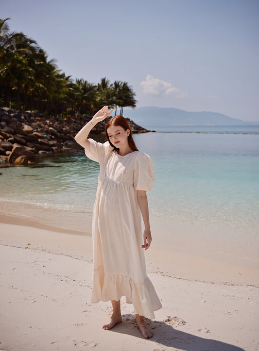 Francesca Linen Summer Dress - Cottage Core Open-Back Linen Midi Dress