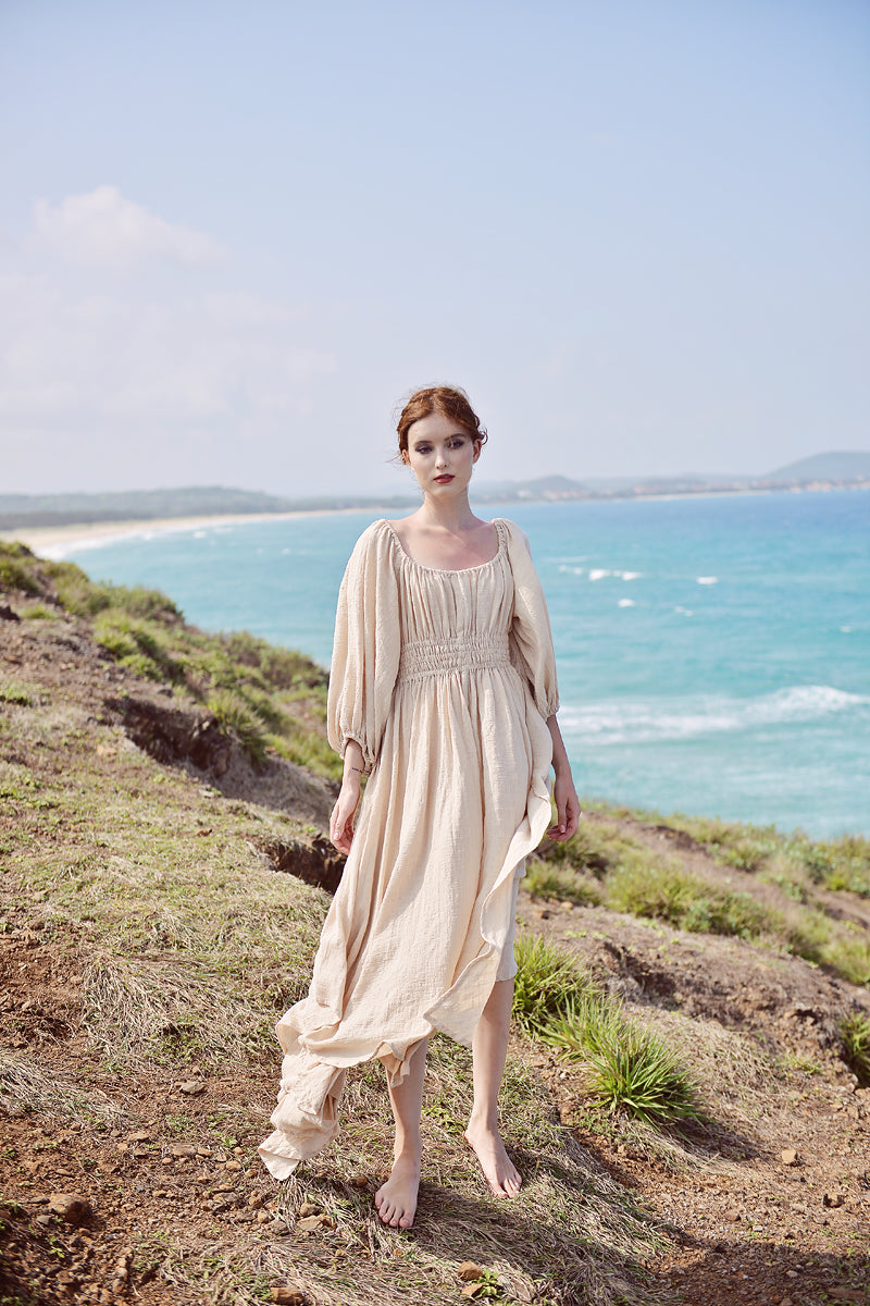 Ophelia Linen Midi Dress - Medieval Inspired Linen Dress
