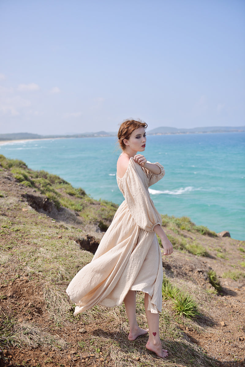 Ophelia Linen Midi Dress - Medieval Inspired Linen Dress