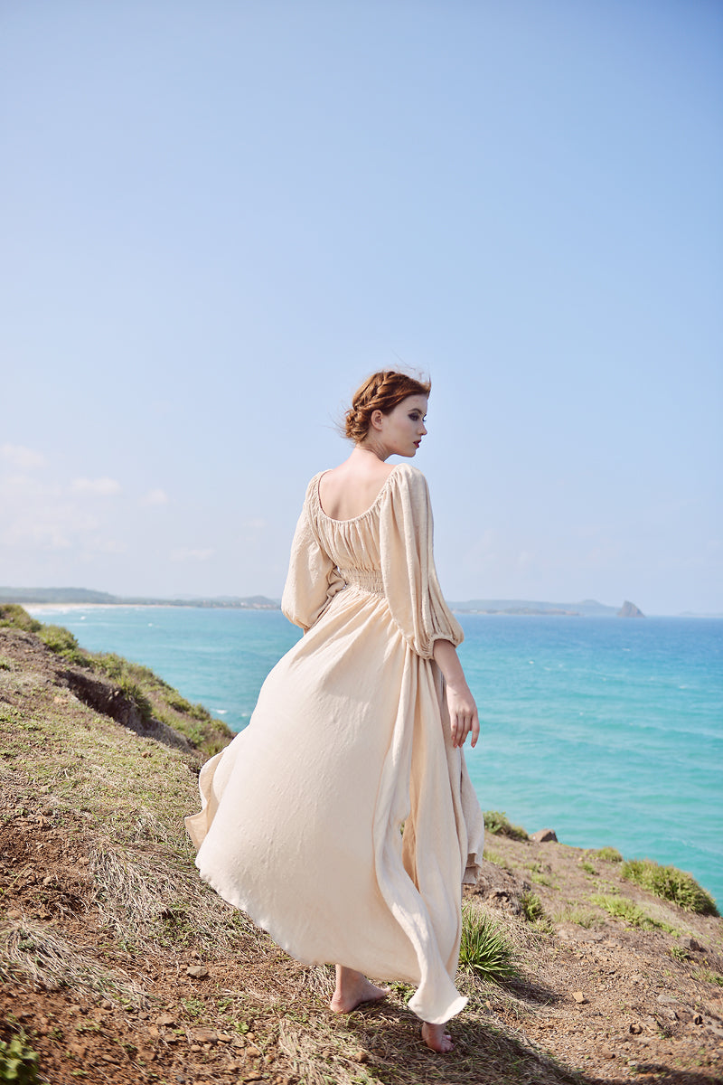 Ophelia Linen Midi Dress - Medieval Inspired Linen Dress
