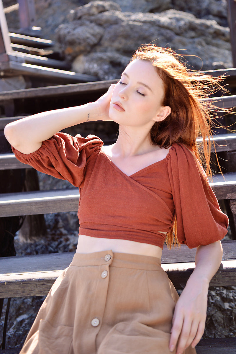 Pure Linen Wrap Top with Tie