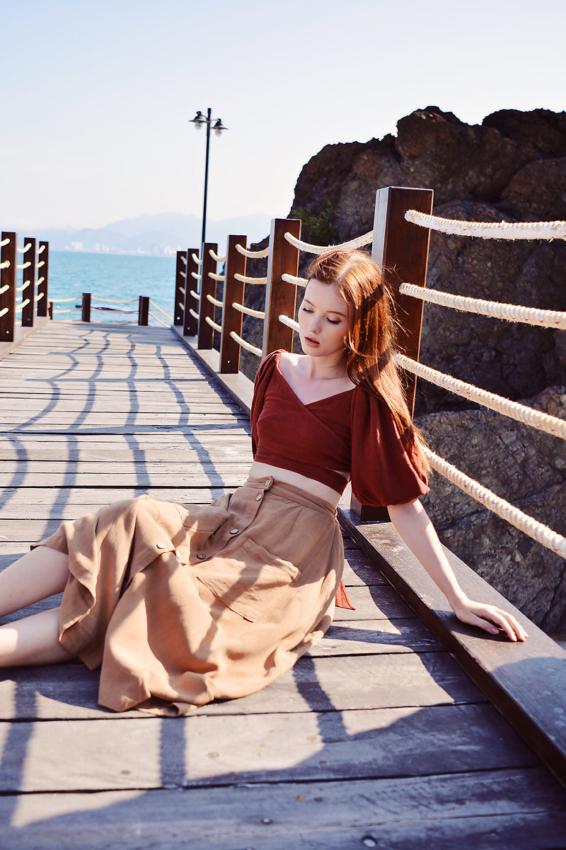 Pure Linen Wrap Top with Tie