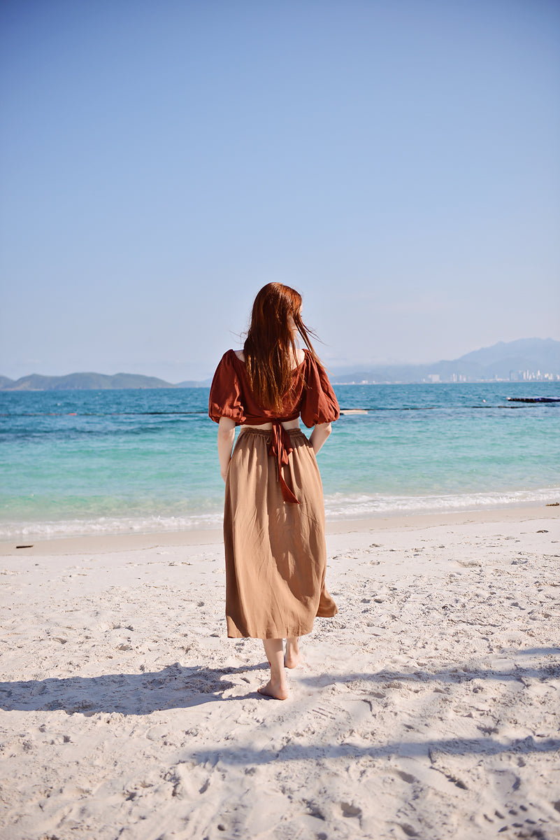 Pure Linen Wrap Top with Tie
