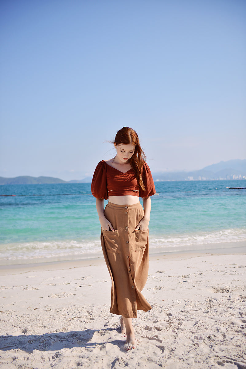 Pure Linen Wrap Top with Tie