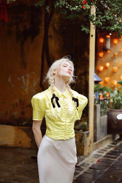 Oriane Heritage Mulberry Silk Top with Pearl Buttons