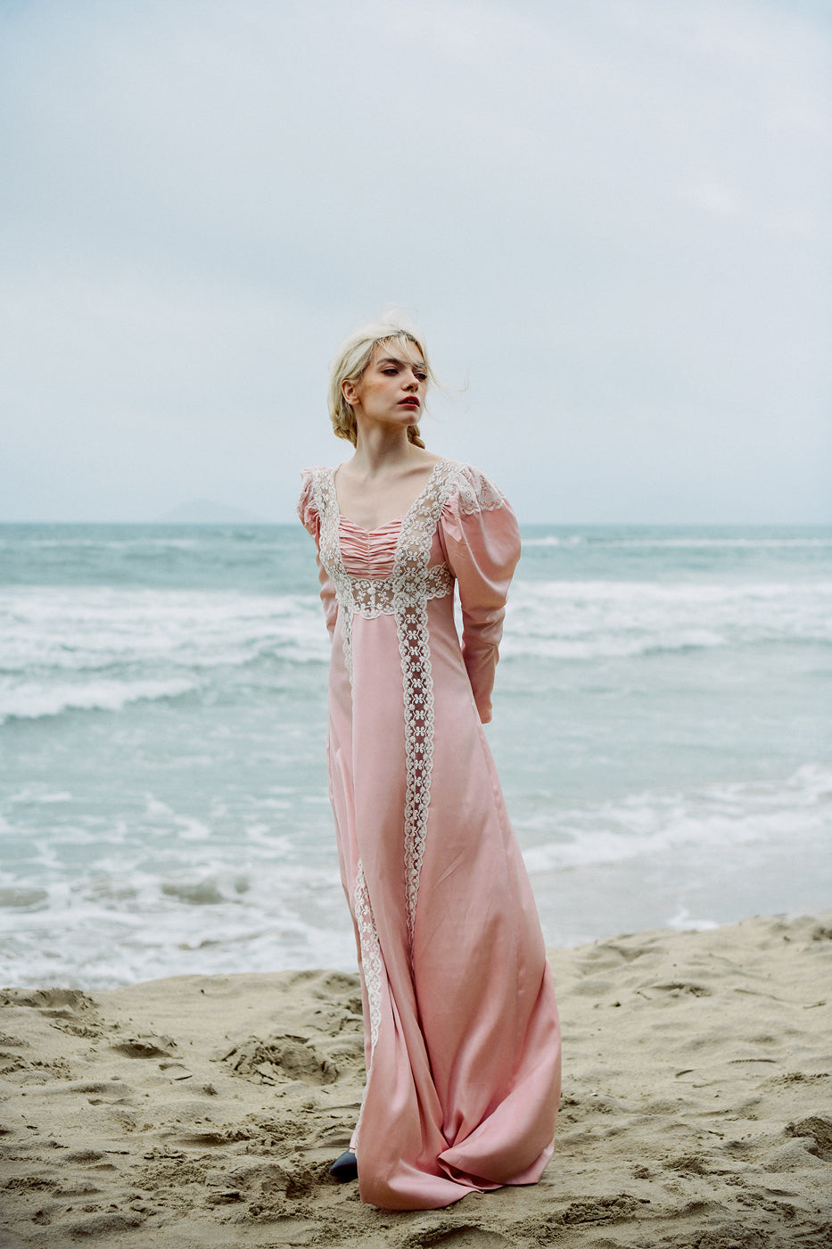 Corinne Maxi Silk Dress with Lace Details