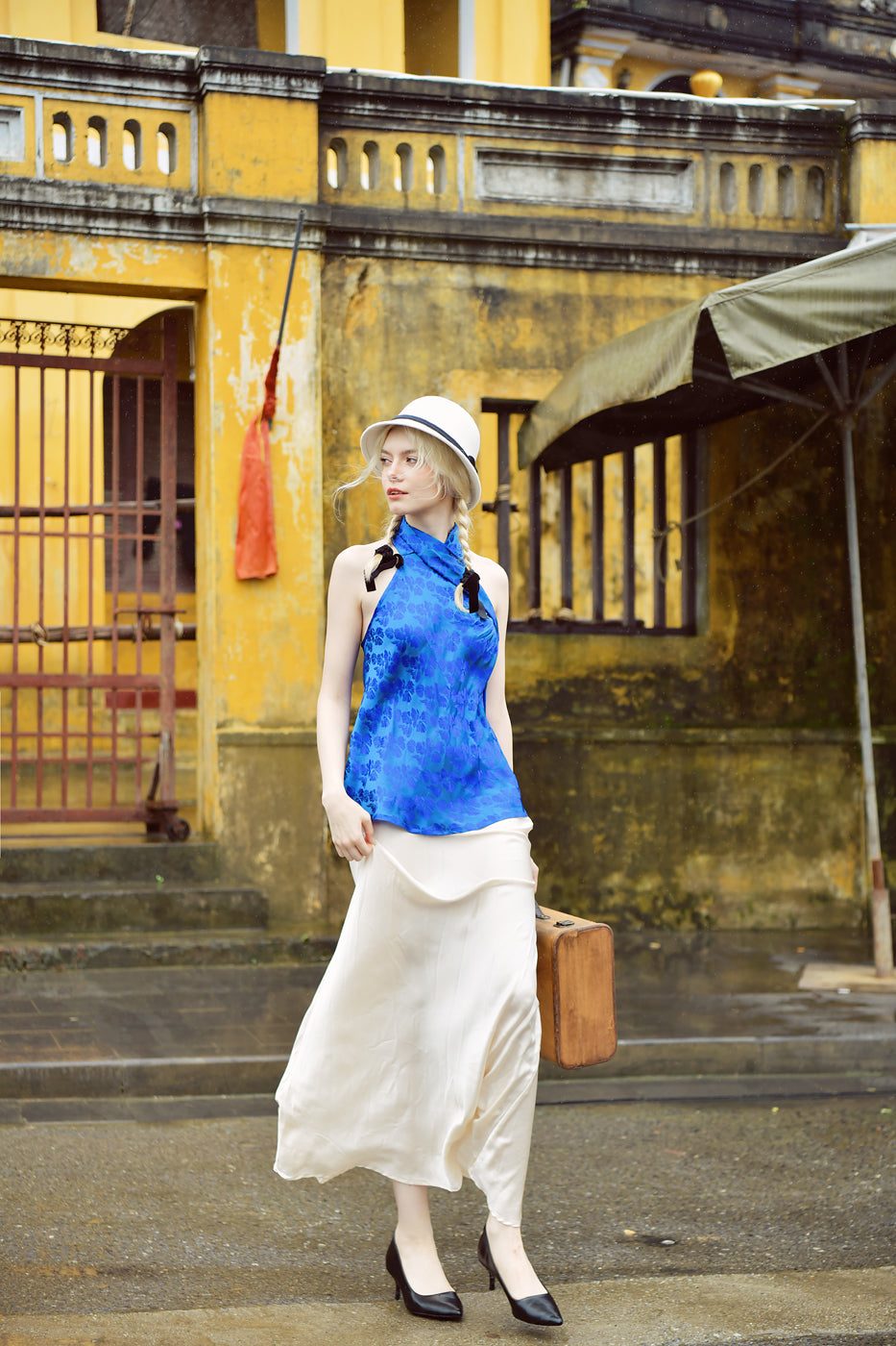 Mazarine Halter Neck Heritage Mulberry Silk Top