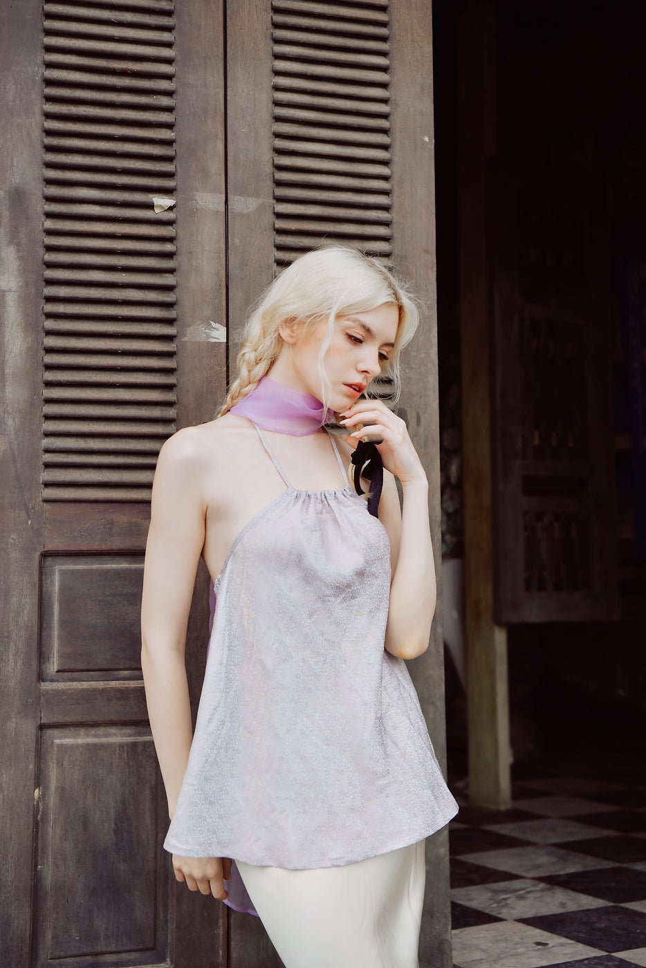 Lotus Halter Neck Heritage Mulberry Silk Top