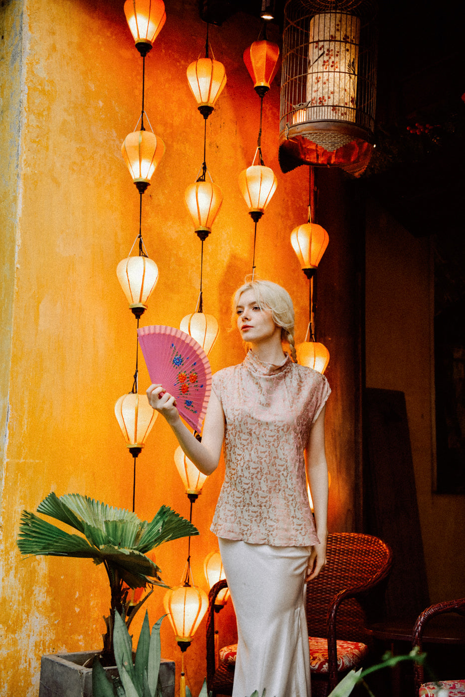 Valérie Heritage Mulberry Silk Blouse with Rose Gold Brocade