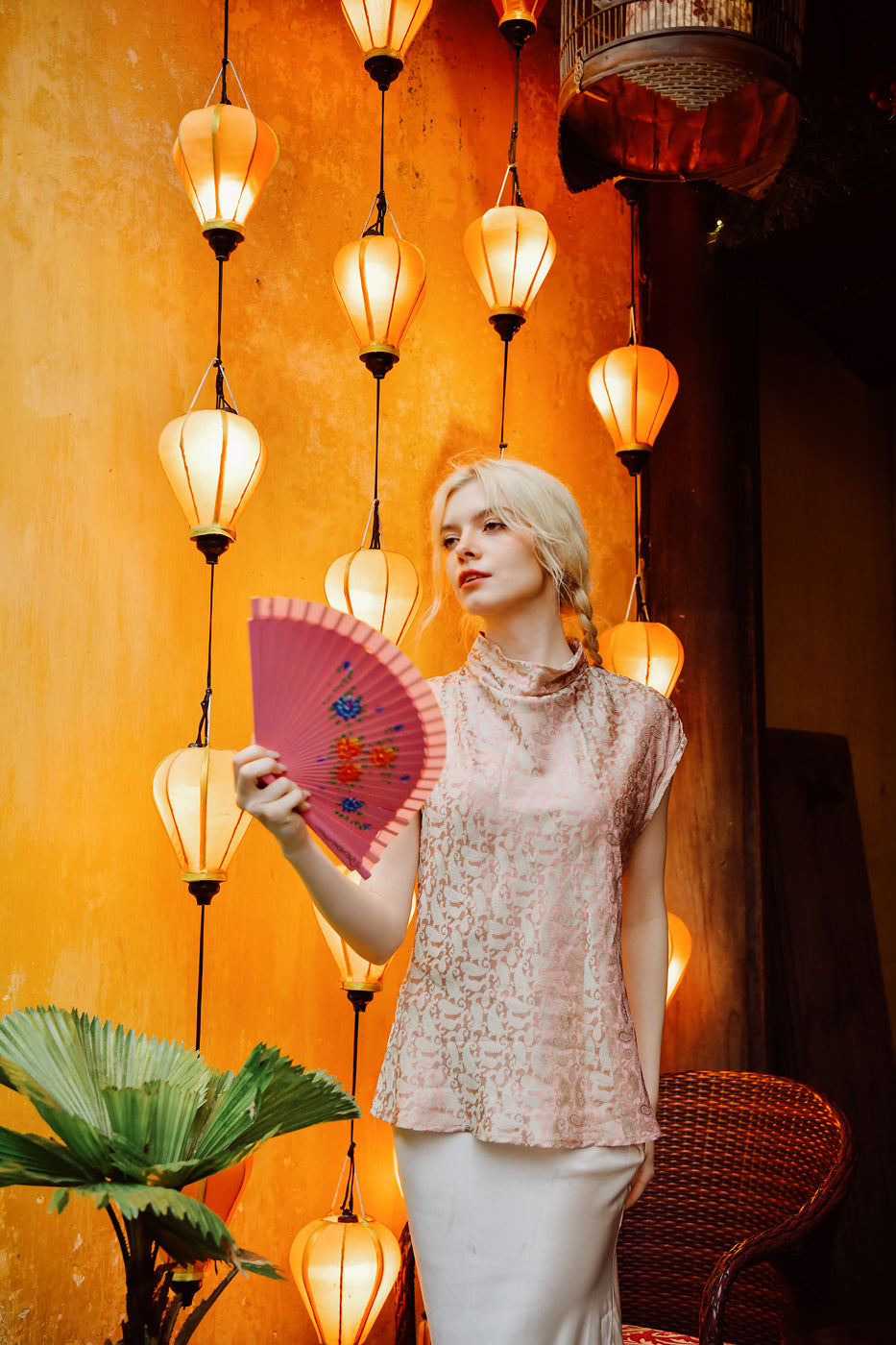 Valérie Heritage Mulberry Silk Blouse with Rose Gold Brocade