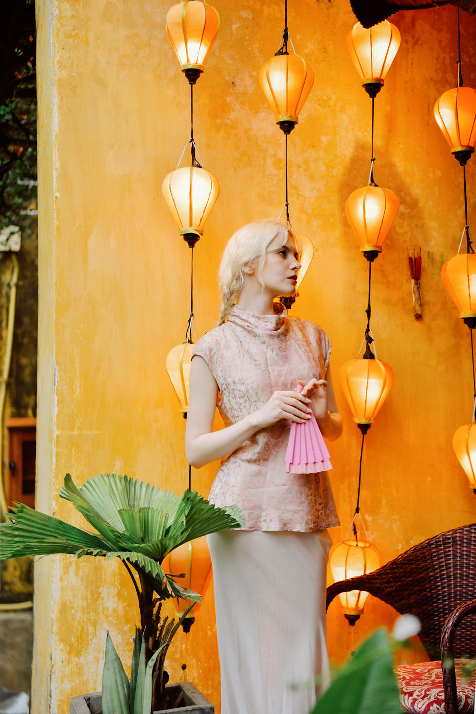 Valérie Heritage Mulberry Silk Blouse with Rose Gold Brocade