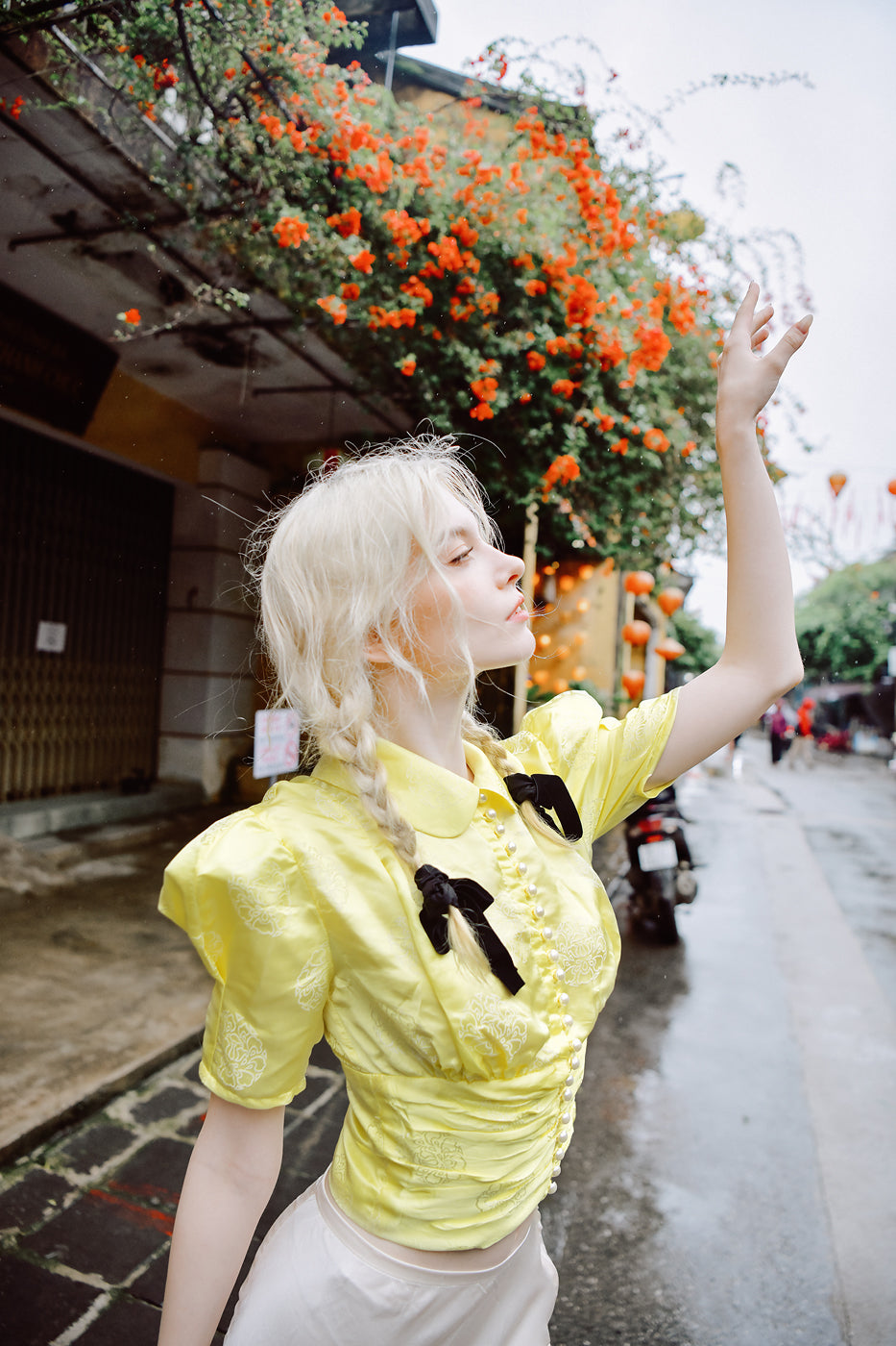 Oriane Heritage Mulberry Silk Top with Pearl Buttons