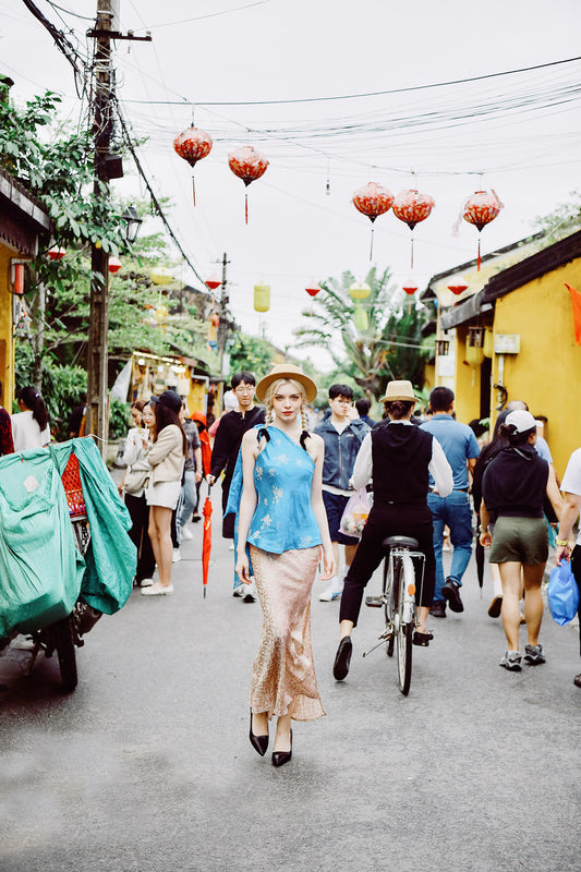 Rose Heritage Mulberry Silk Maxi Skirt with Side Slit