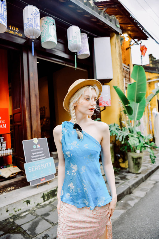 Séréna Asymmetric Heritage Mulberry Silk Tie Top