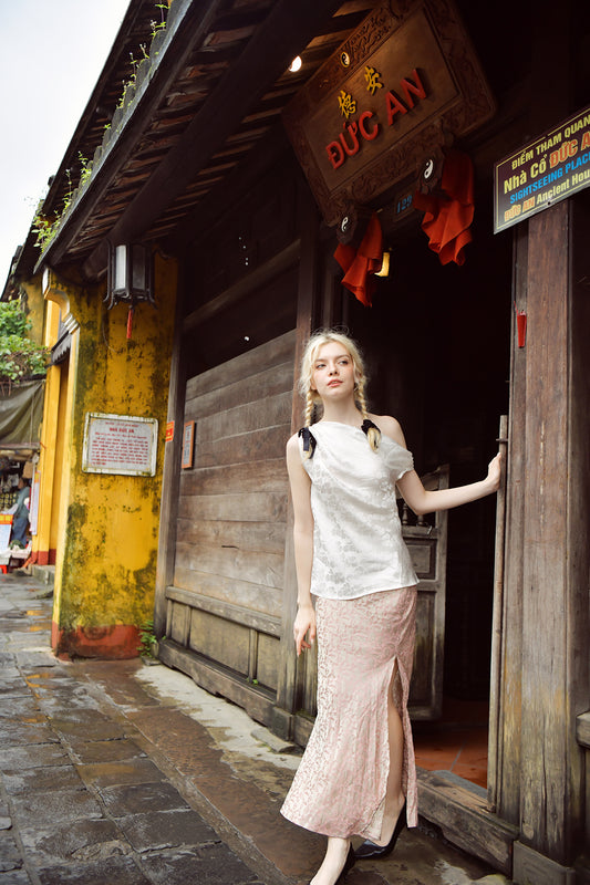 Clarisse Asymmetrical Heritage Mulberry Silk Blouse